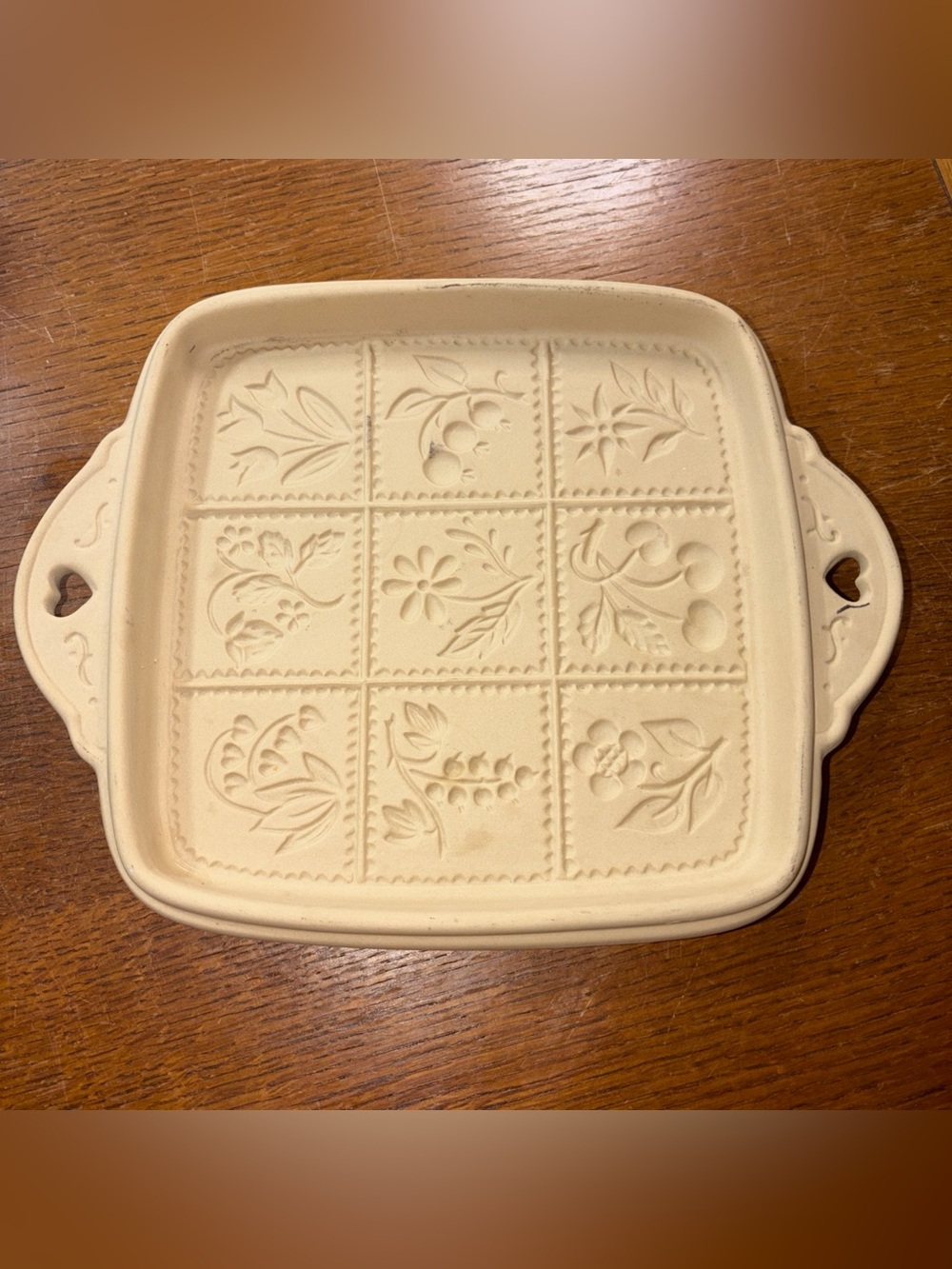 Cream Ceramic Serving Tray with Embossed Floral Pattern